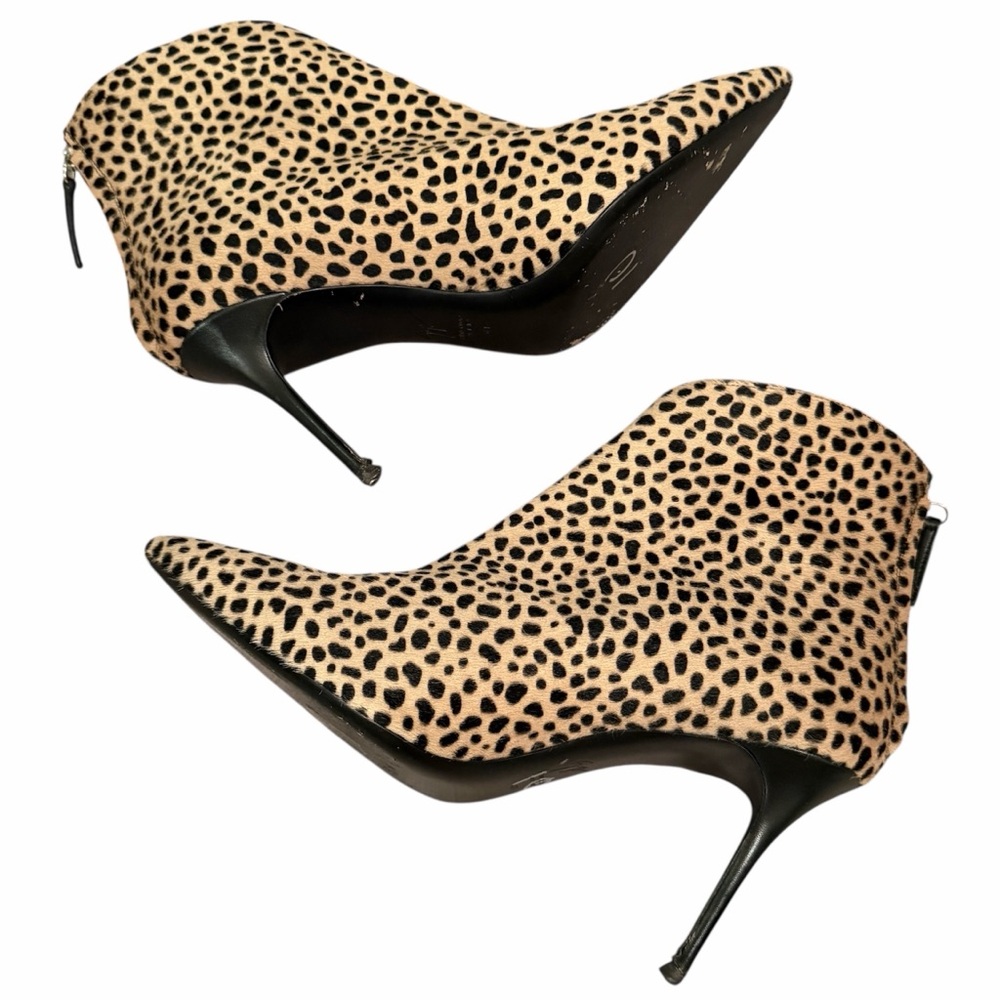 GIUSEPPE ZANOTTI Leopard Print Calf Hair Open Side Booties Size 41 Made in Italy